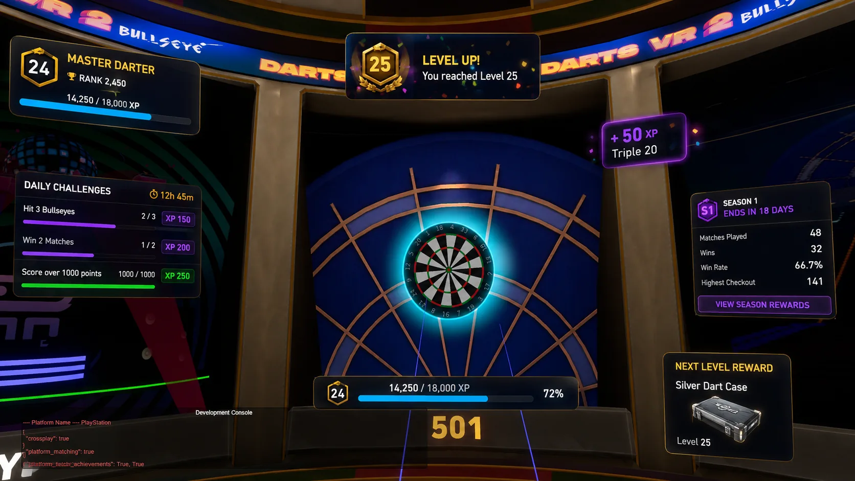 Darts VR2 Bullseye XP system gameplay